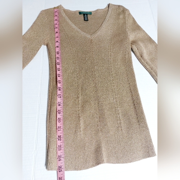 ⭐️3/$15 Lauren Ralph Lauren green label metallic gold holiday sweater shirt  Med - Picture 6 of 7